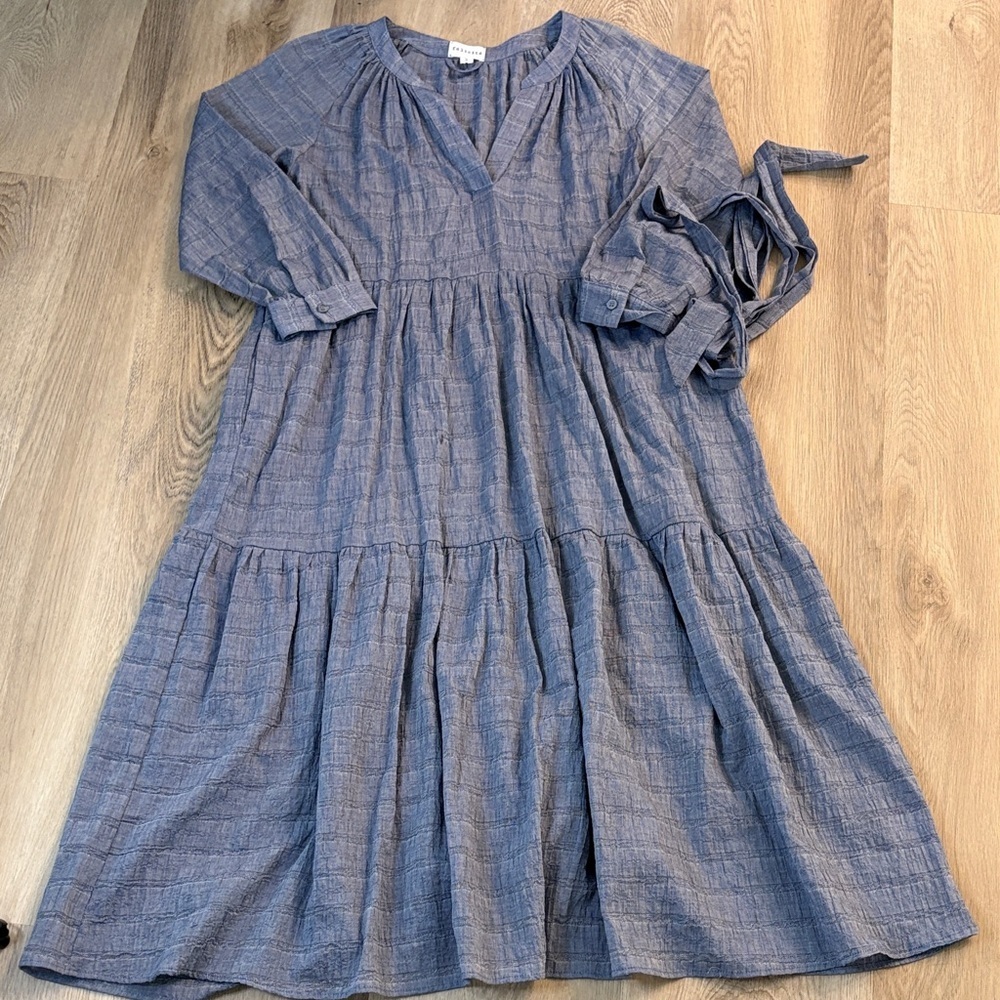 FELICITE women’s cotton blue tiered maxi dress size 1 small boho peasant USA
